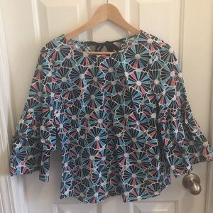 Crown & Ivy Tie Back Blue Floral Top Sz S